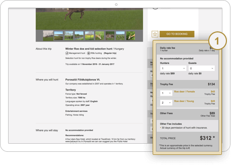 Booking form for a non-package trip